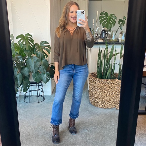 Lush Tops - Lush Lace Up Three Quarter Sleeve Top